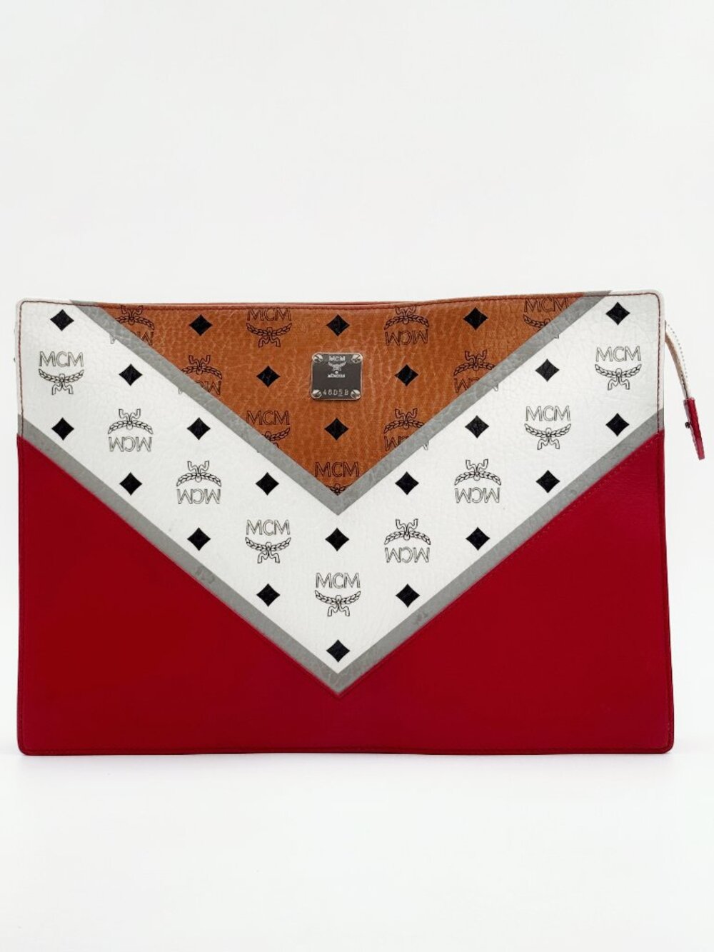 MCM Colorblock Visetos Red White Brown Zip Clutch Document Bag